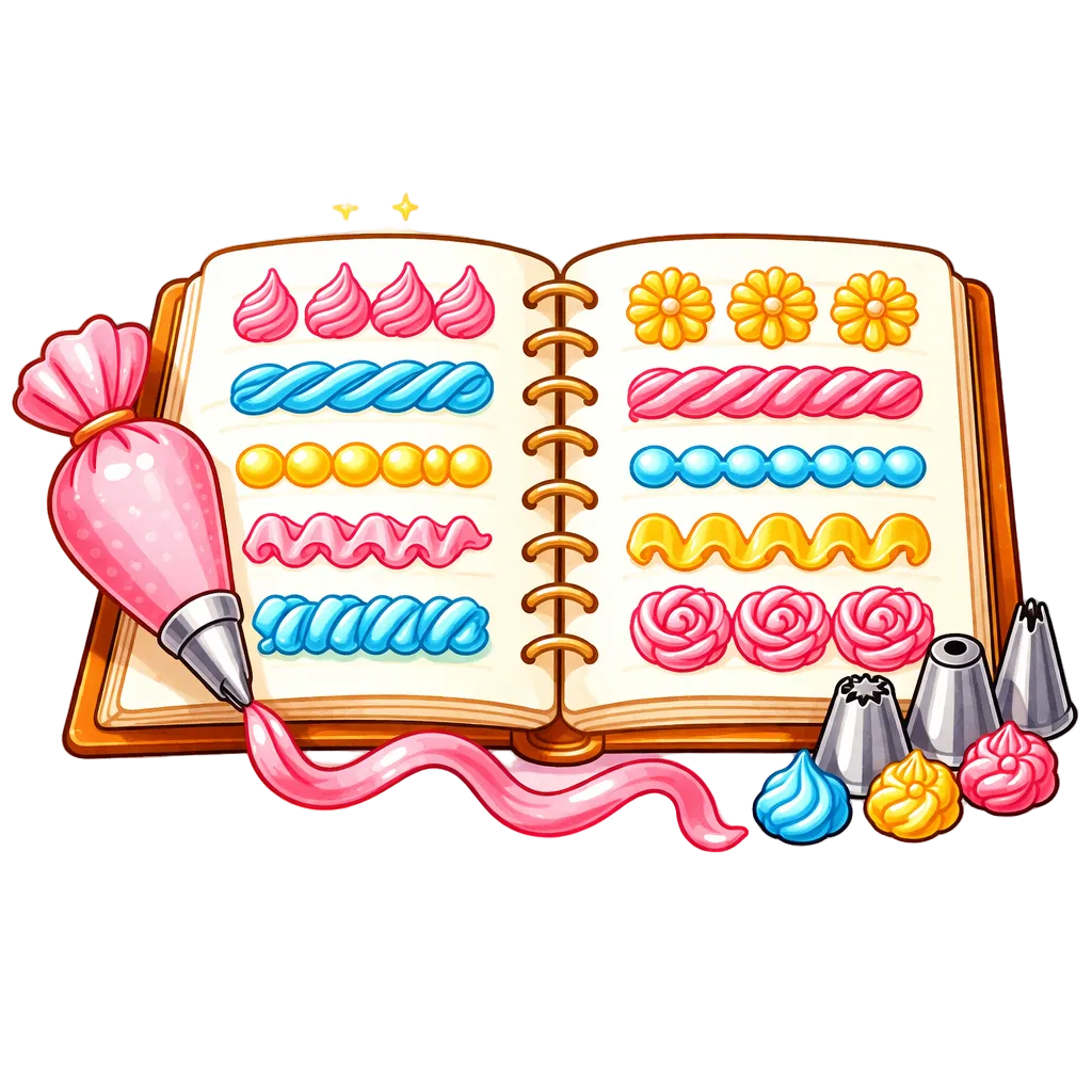 Illustration of a notebook with baking designs and tools on a white background