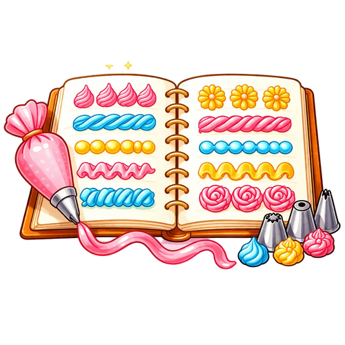 Illustration of a notebook with baking designs and tools on a white background
